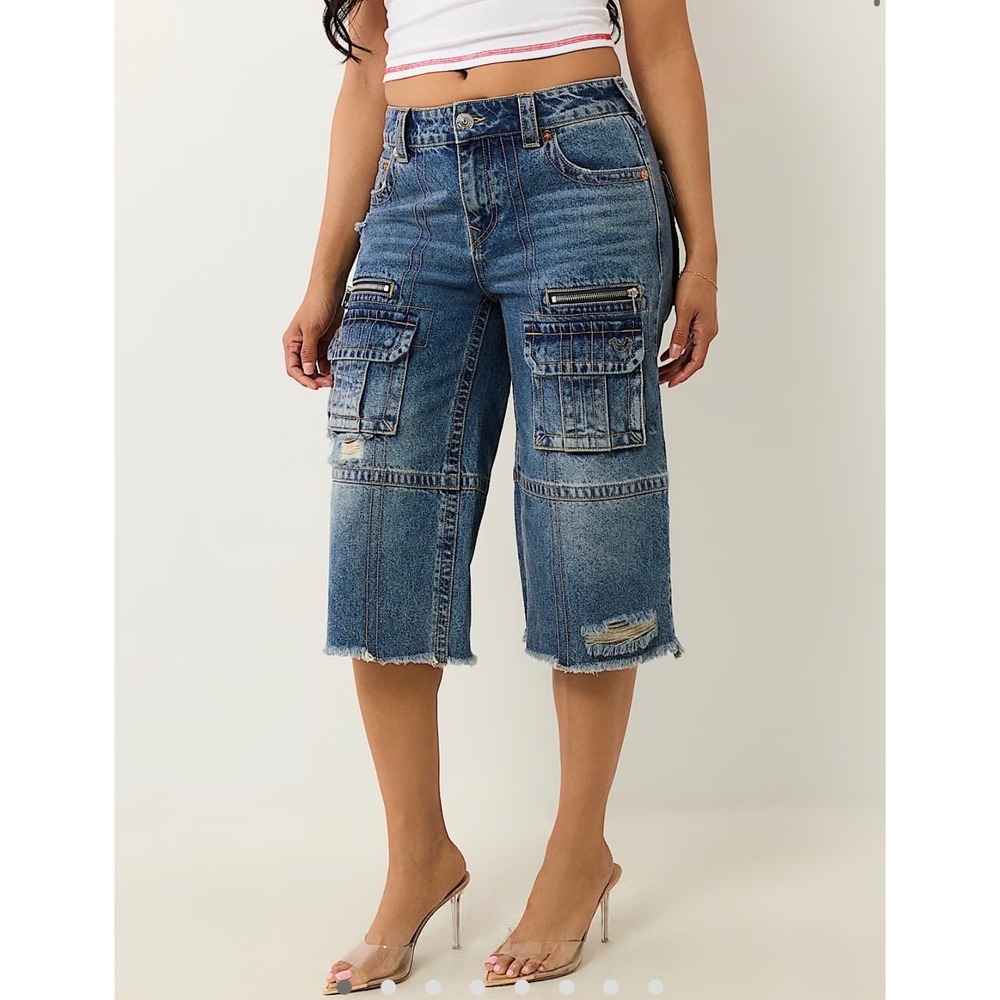 True Religion Bobbi Baggy Cargo Capri Jeans – Easy Hazel – Size 28 – NWT